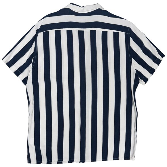Men's EXPRESS Striped Rayon Short Sleeve Shirt Navy/White | Size Large‎ - Picture 4 of 9